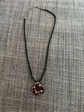 Source Unknown Black Cord Necklace with Brown and Silver Accent Pendant